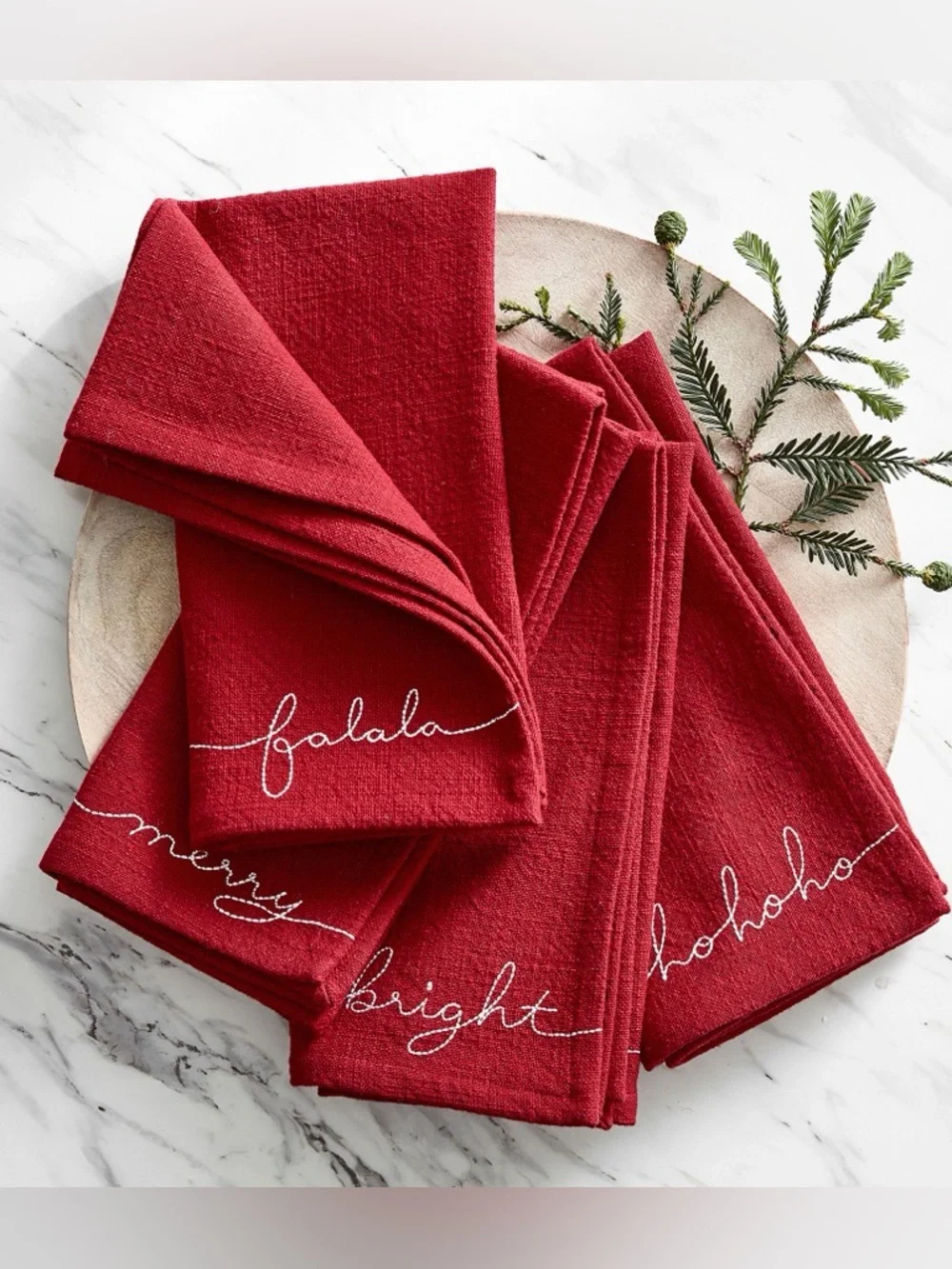 Holiday Sentiment Organic Cotton Napkins - Set Of 4, LIKE NEW
